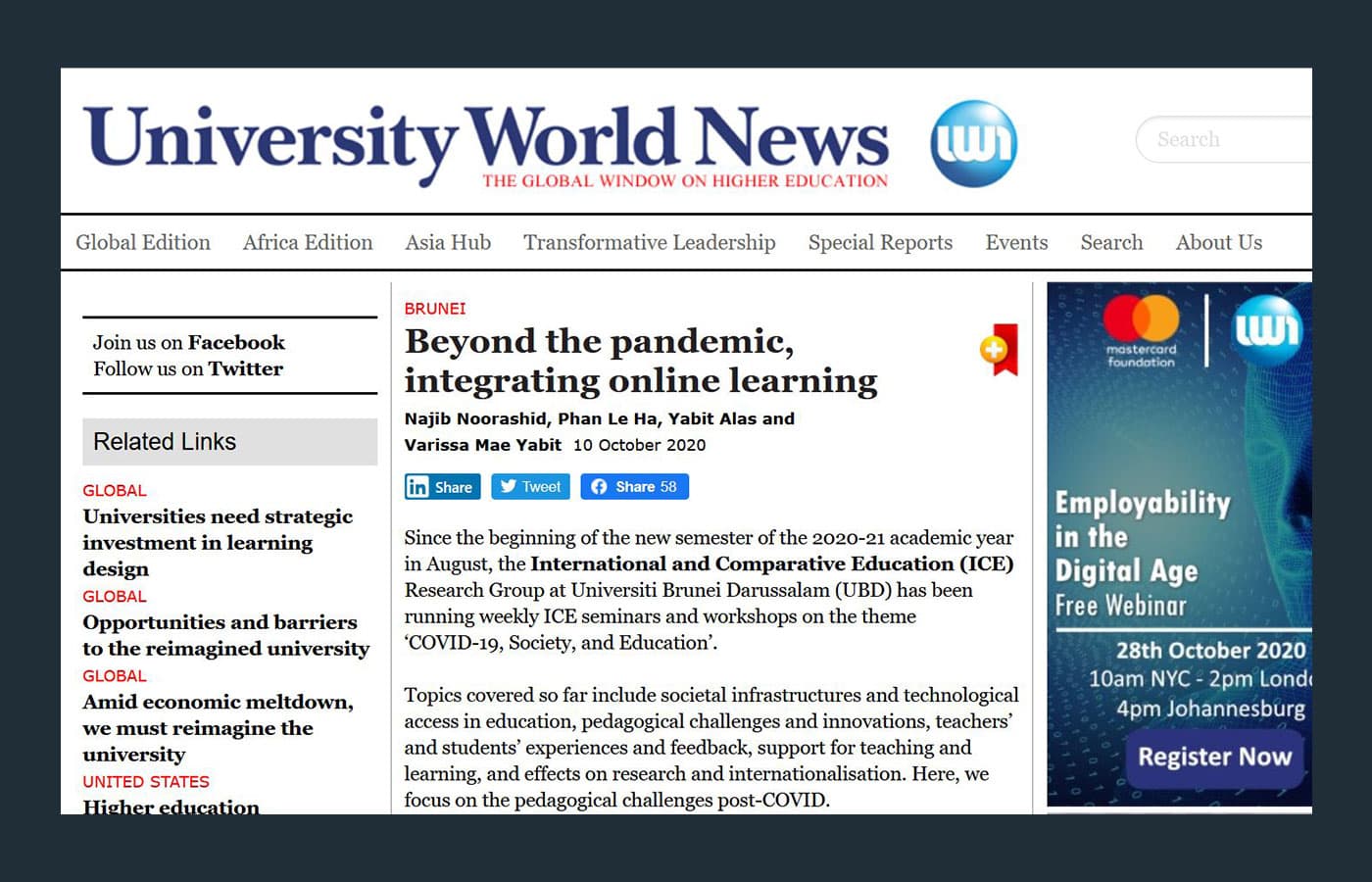 You are currently viewing ICE Members Publish in University World News